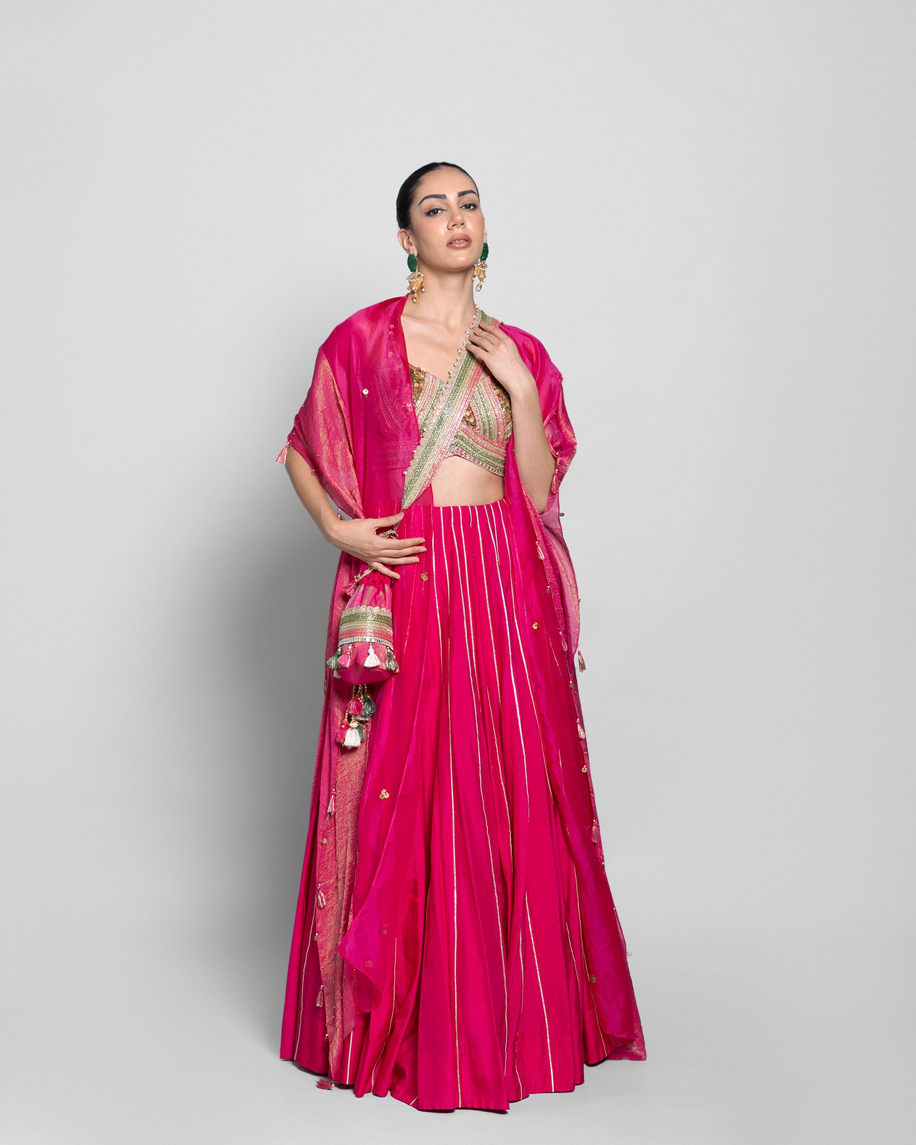 FUCHSIA RAW SILK LEHENGA SET WITH CAPE