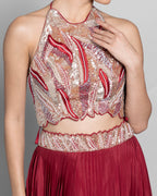 VINTAGE RED HALTER NECK LEHENGA CHOLI SET