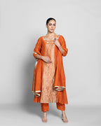 SAFFRON MUL CHANDERI A-LINE KURTA SET