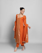 SAFFRON MUL CHANDERI A-LINE KURTA SET