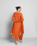 SAFFRON MUL CHANDERI A-LINE KURTA SET