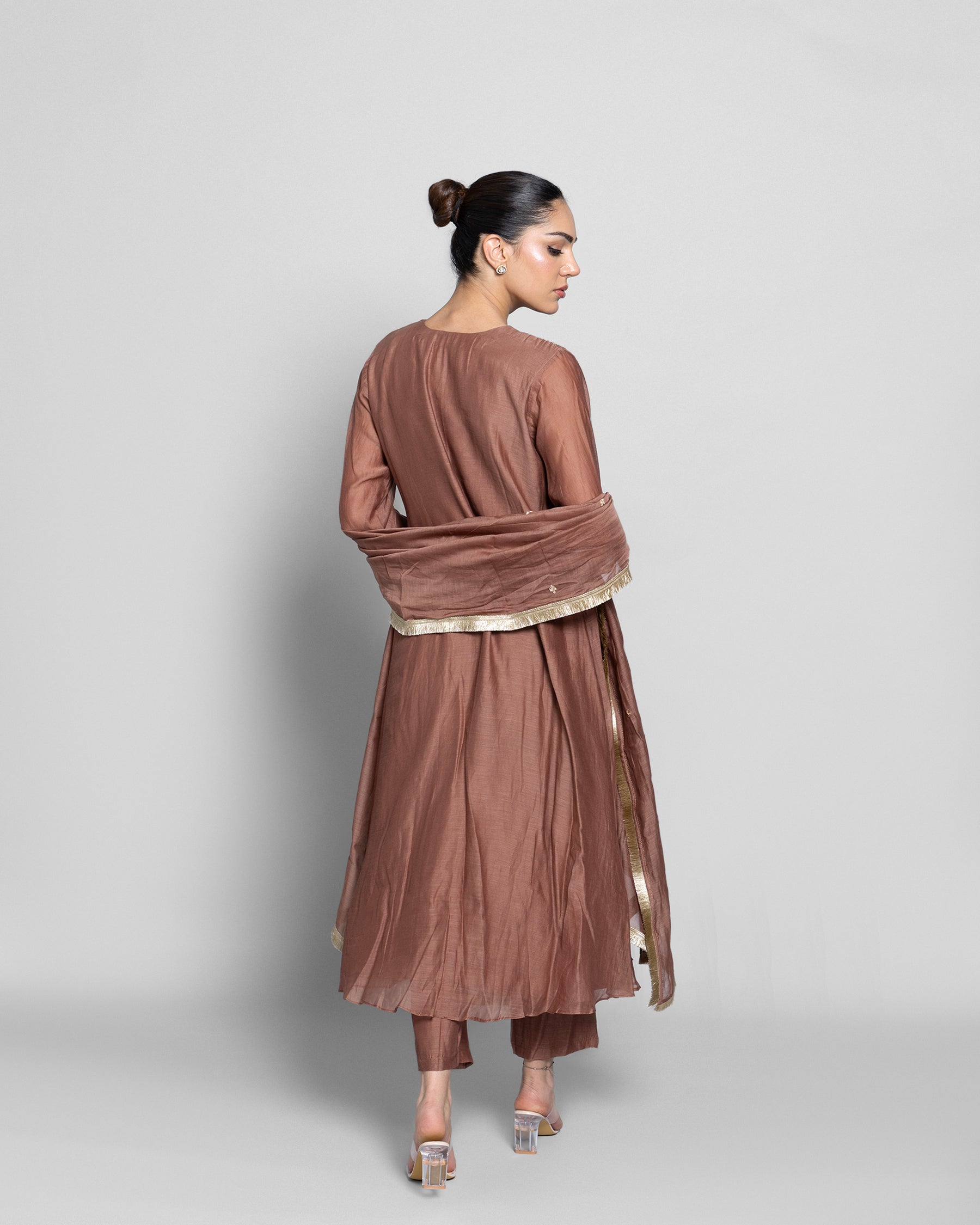 MOCHA MUL CHANDERI A-LINE KURTA SET