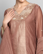 MOCHA MUL CHANDERI A-LINE KURTA SET