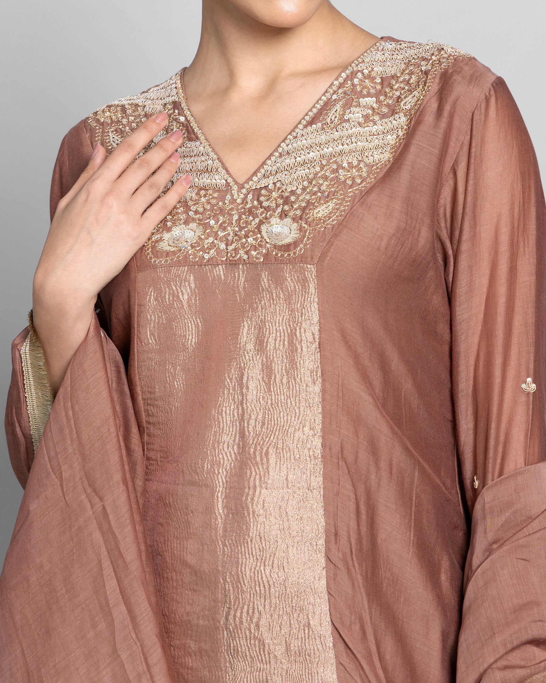 MOCHA MUL CHANDERI A-LINE KURTA SET