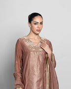 MOCHA MUL CHANDERI A-LINE KURTA SET