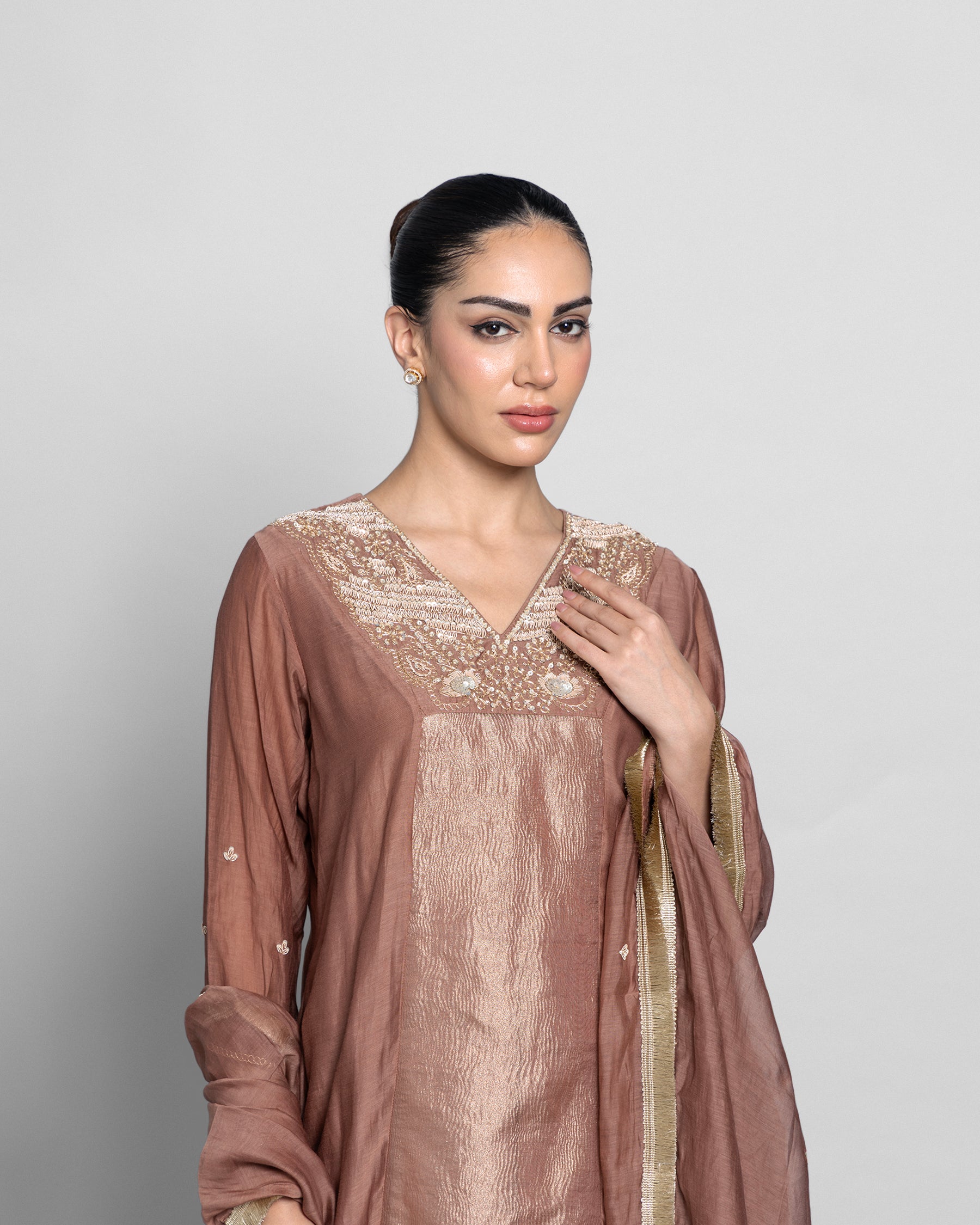 MOCHA MUL CHANDERI A-LINE KURTA SET