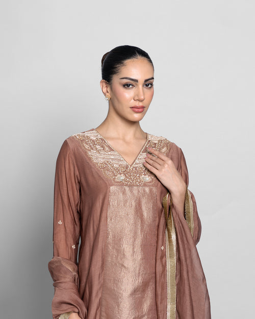MOCHA MUL CHANDERI A-LINE KURTA SET