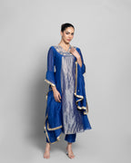INDIGO MUL CHANDERI A-LINE KURTA SET