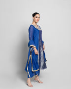 INDIGO MUL CHANDERI A-LINE KURTA SET