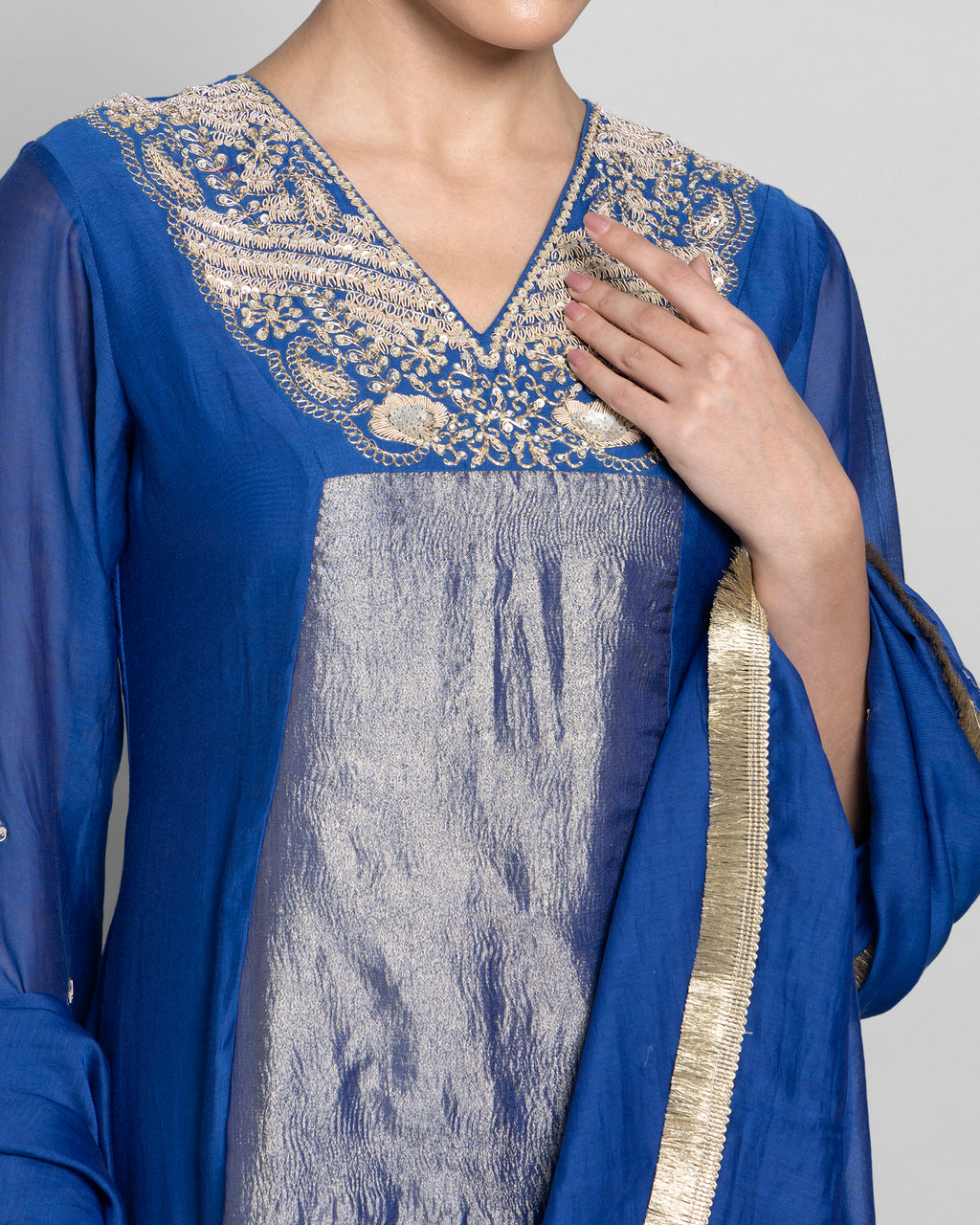 INDIGO MUL CHANDERI A-LINE KURTA SET