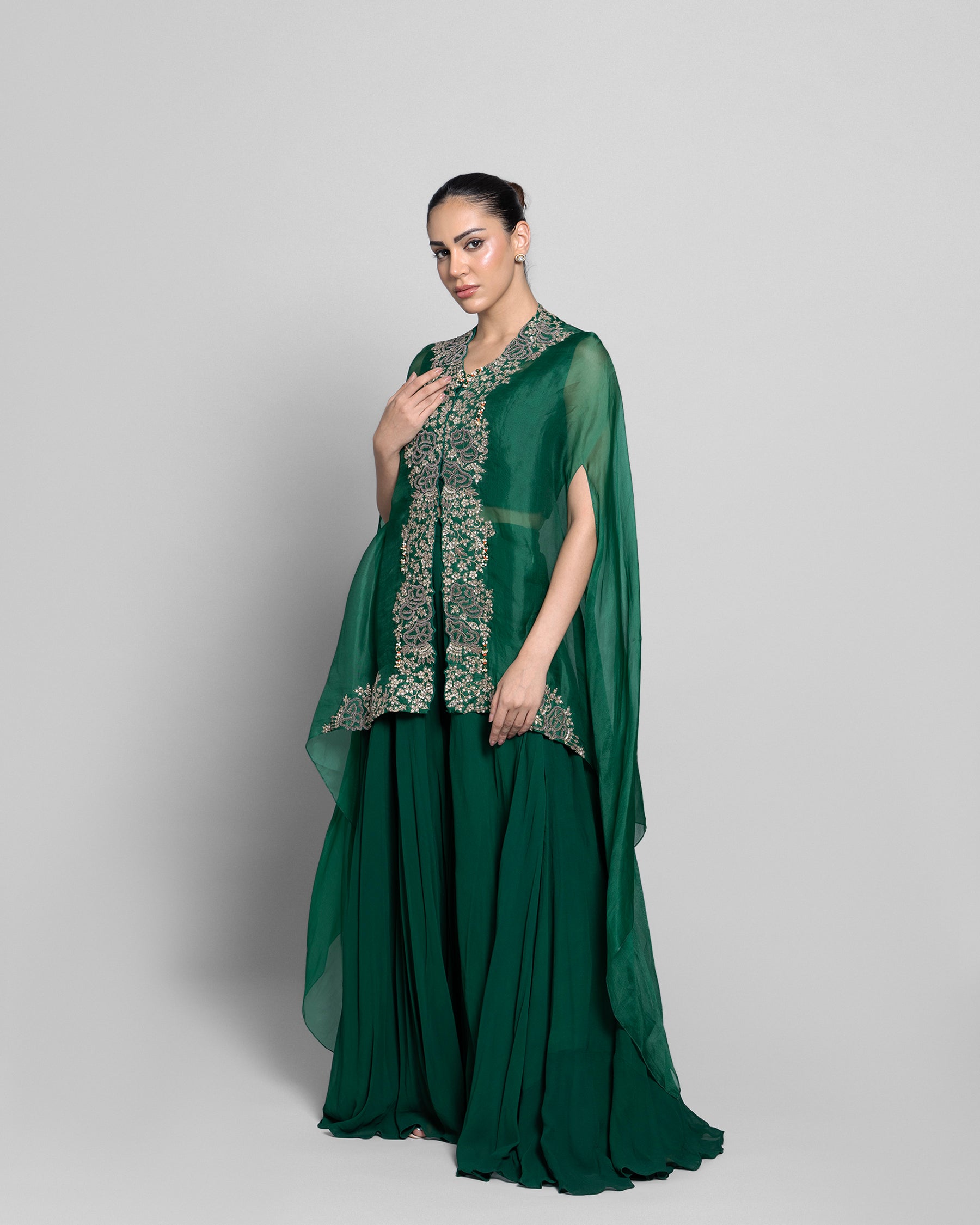 ZARDOZI EMBROIDERED CAPE WITH SKIRT ENSEMBLE