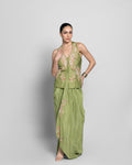 PASTEL MEHENDI PEPLUM TOP WITH PLEATED SKIRT SET