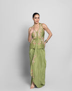 PASTEL MEHENDI PEPLUM TOP WITH PLEATED SKIRT SET