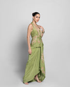 PASTEL MEHENDI PEPLUM TOP WITH PLEATED SKIRT SET