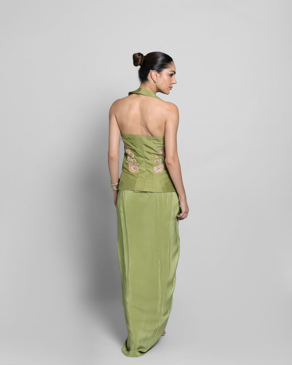 PASTEL MEHENDI PEPLUM TOP WITH PLEATED SKIRT SET