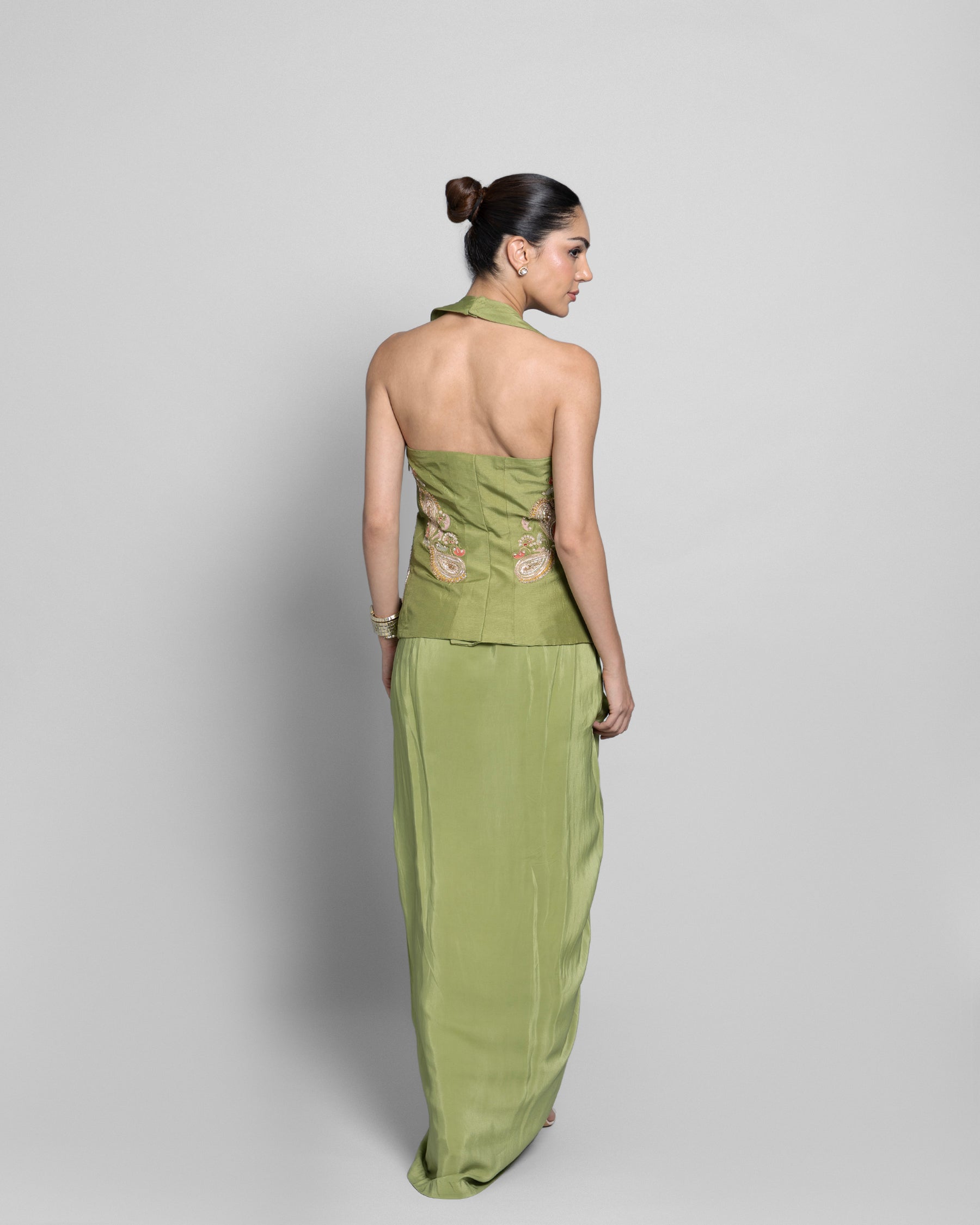 PASTEL MEHENDI PEPLUM TOP WITH PLEATED SKIRT SET
