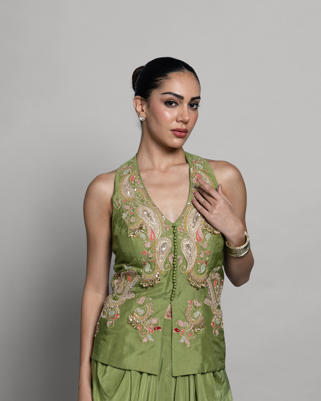 PASTEL MEHENDI PEPLUM TOP WITH PLEATED SKIRT SET