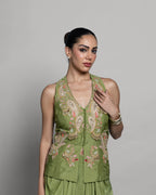 PASTEL MEHENDI PEPLUM TOP WITH PLEATED SKIRT SET