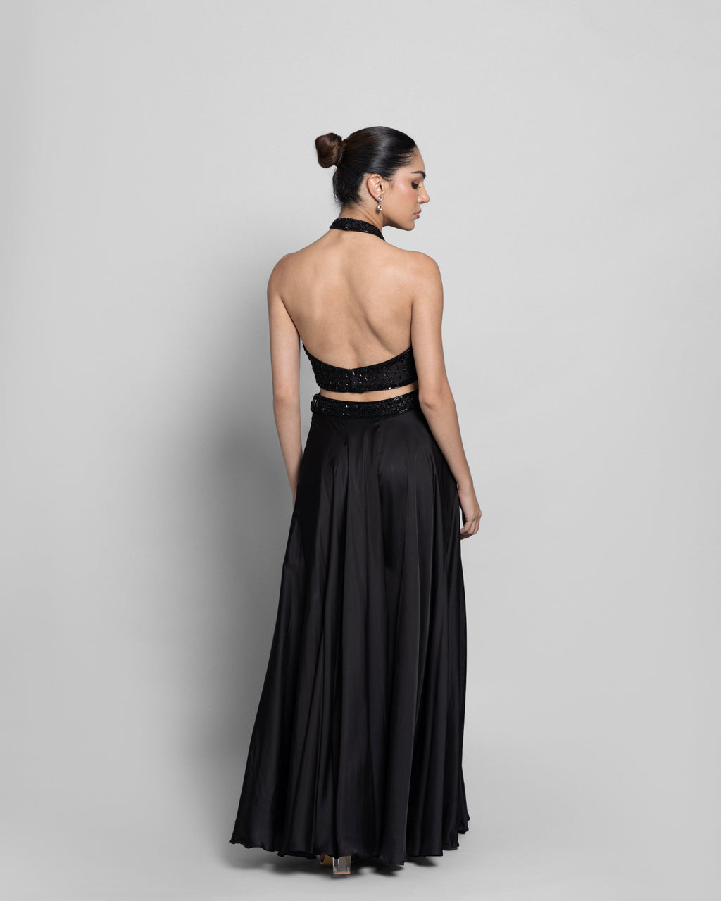 EBONY HALTER NECK EMBELLISHED TOP WITH PALAZZO