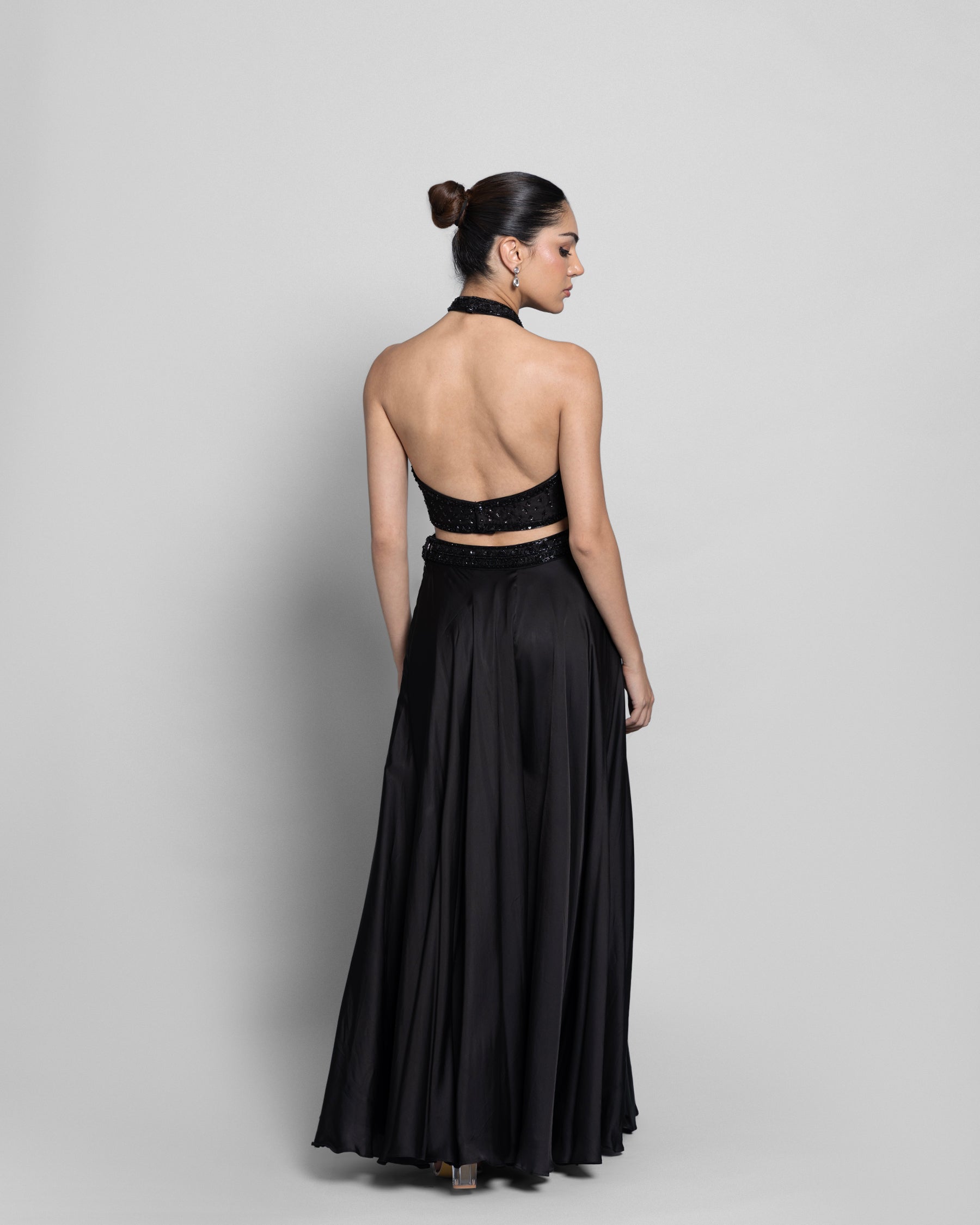 EBONY HALTER NECK EMBELLISHED TOP WITH PALAZZO