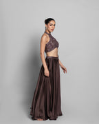MOCHA HALTER NECK EMBELLISHED TOP WITH PALAZZO