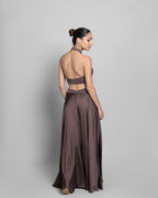 MOCHA HALTER NECK EMBELLISHED TOP WITH PALAZZO