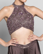 MOCHA HALTER NECK EMBELLISHED TOP WITH PALAZZO