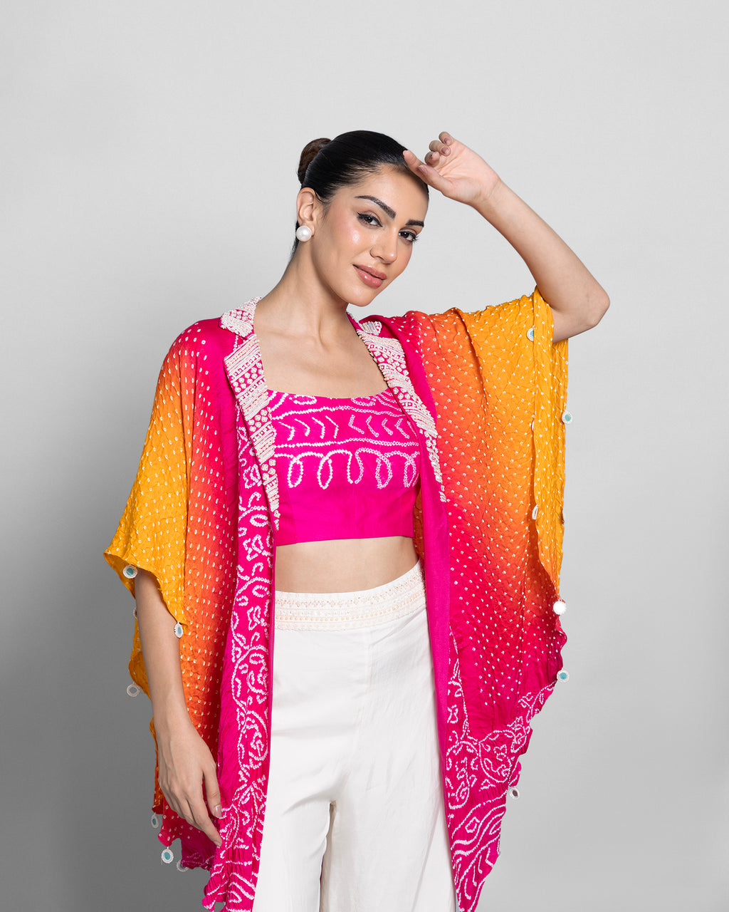 BANDHANI CAPE SET WITH PALAZZO