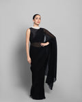 JET BLACK CRUSHED GEORGETTE PRE-DRAPED SAREE