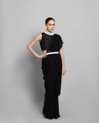 JET BLACK CRUSHED GEORGETTE PRE-DRAPED SAREE