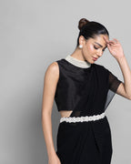 JET BLACK CRUSHED GEORGETTE PRE-DRAPED SAREE