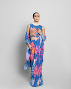 FLORAL CRUSHED GEORGETTE PRE-DRAPED SAREE