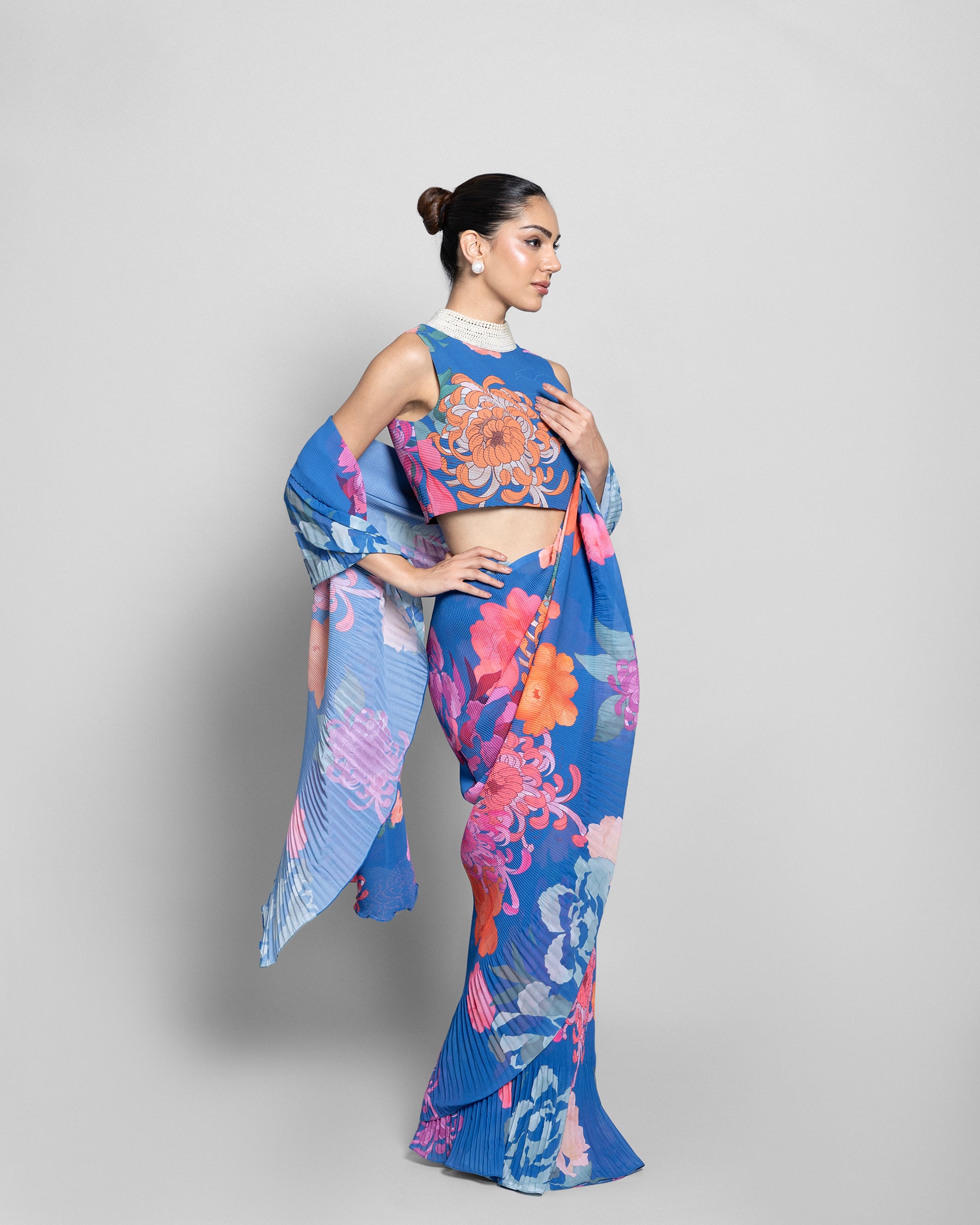 FLORAL CRUSHED GEORGETTE PRE-DRAPED SAREE
