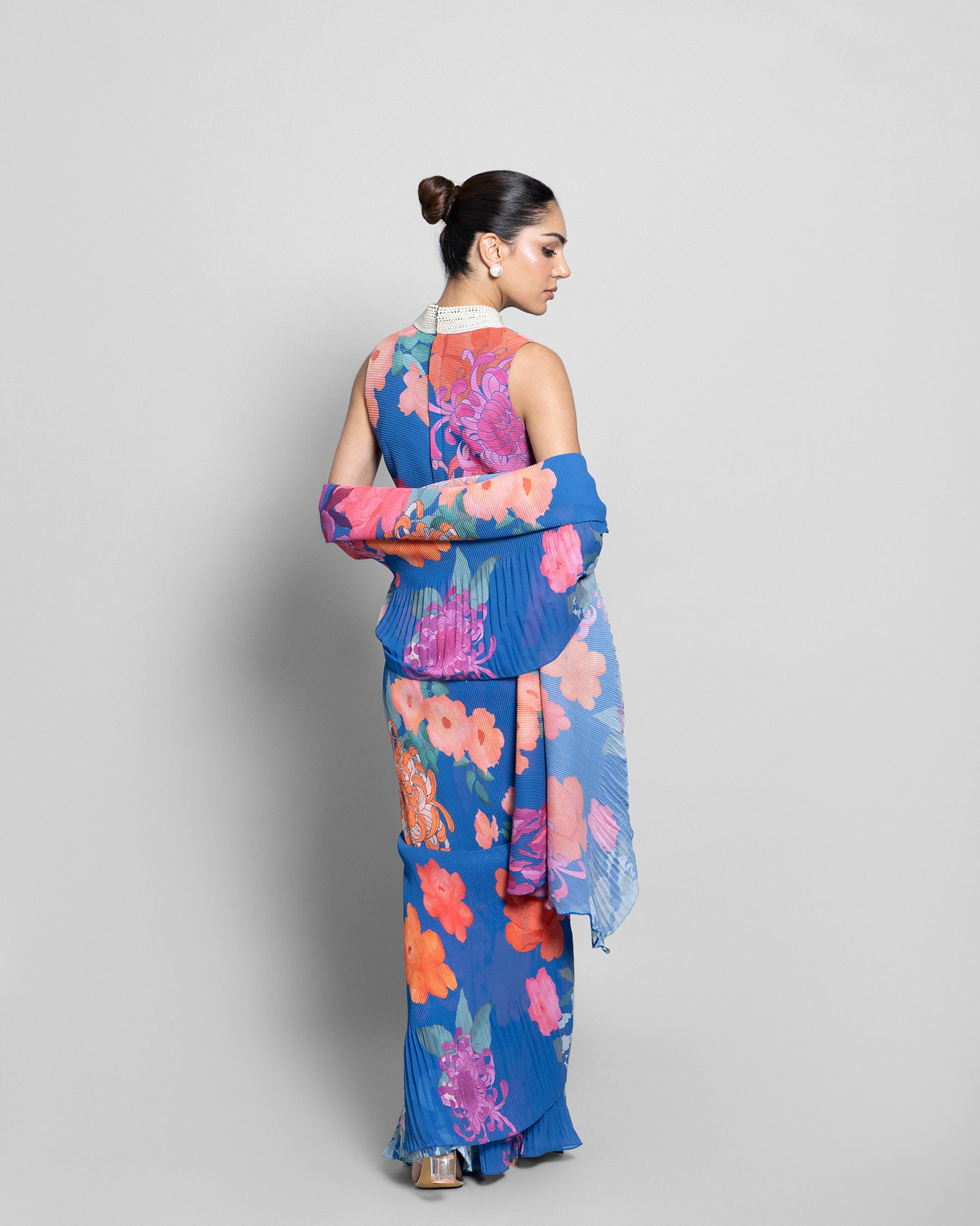 FLORAL CRUSHED GEORGETTE PRE-DRAPED SAREE