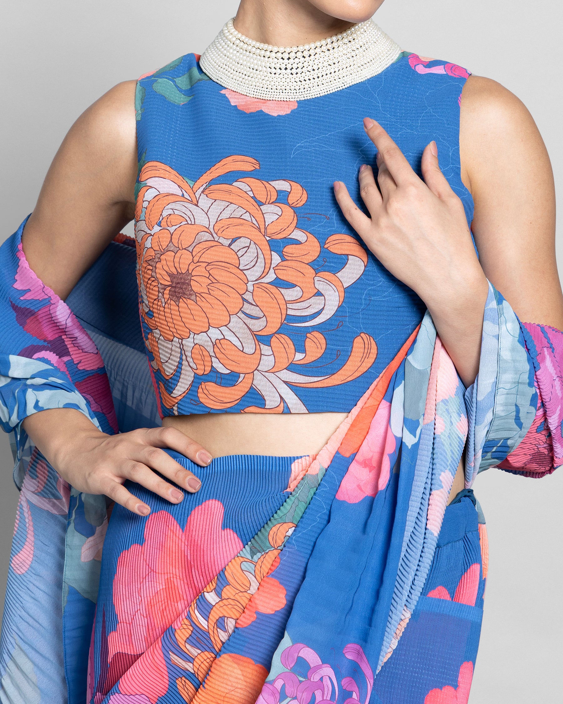 FLORAL CRUSHED GEORGETTE PRE-DRAPED SAREE