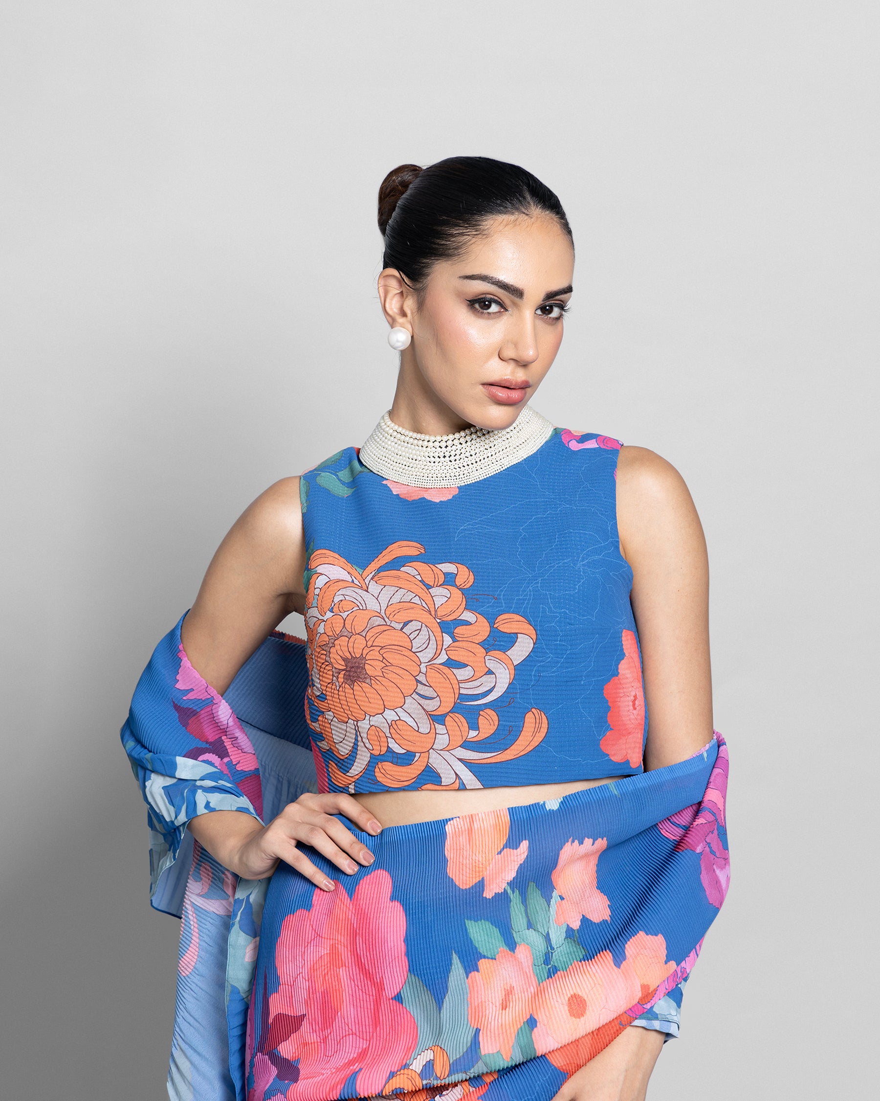 FLORAL CRUSHED GEORGETTE PRE-DRAPED SAREE