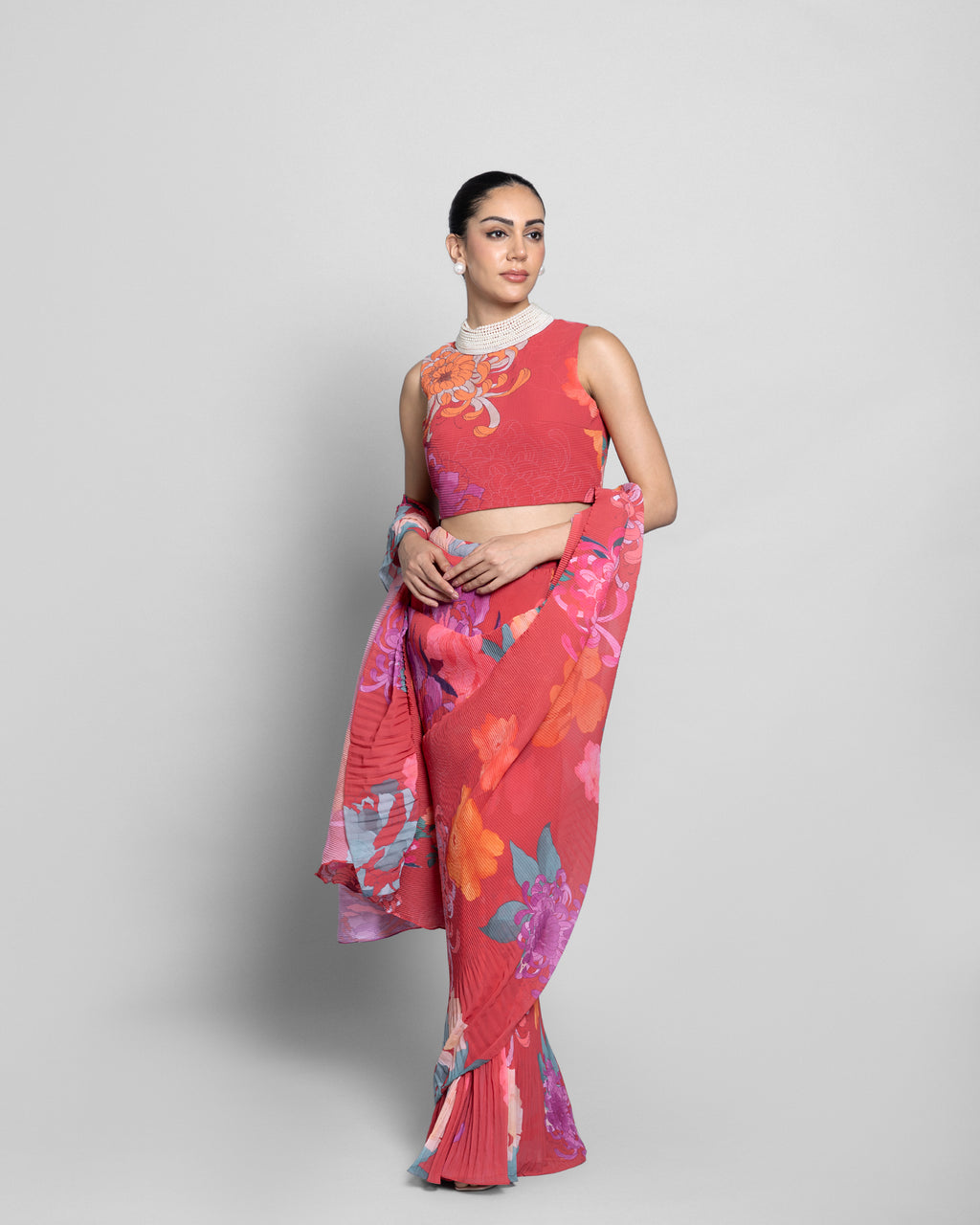 FLORAL CRUSHED GEORGETTE PRE-DRAPED SAREE
