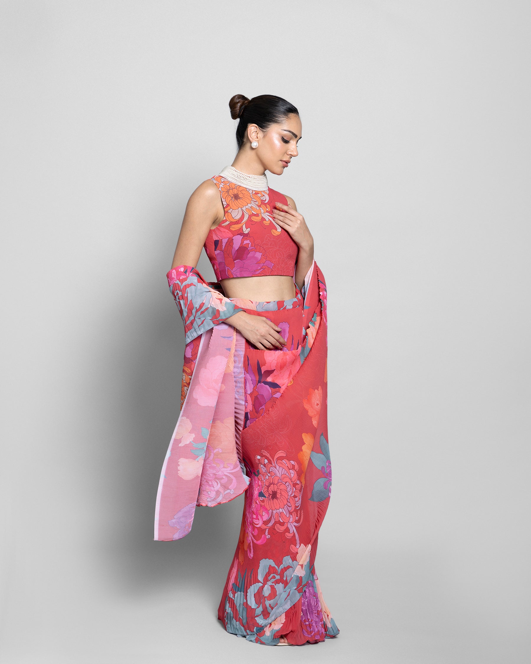 FLORAL CRUSHED GEORGETTE PRE-DRAPED SAREE