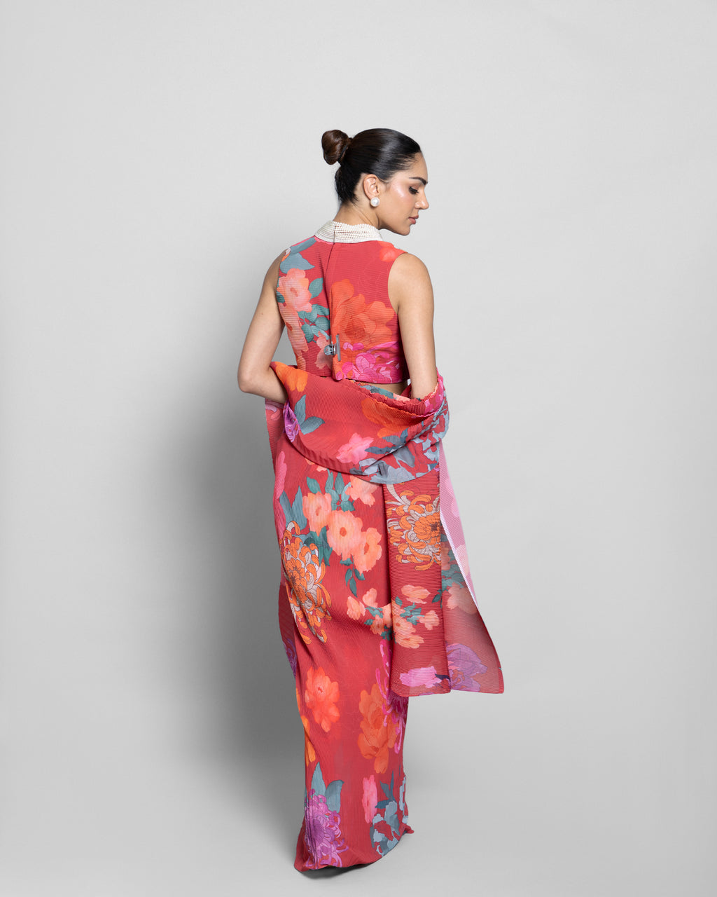 FLORAL CRUSHED GEORGETTE PRE-DRAPED SAREE