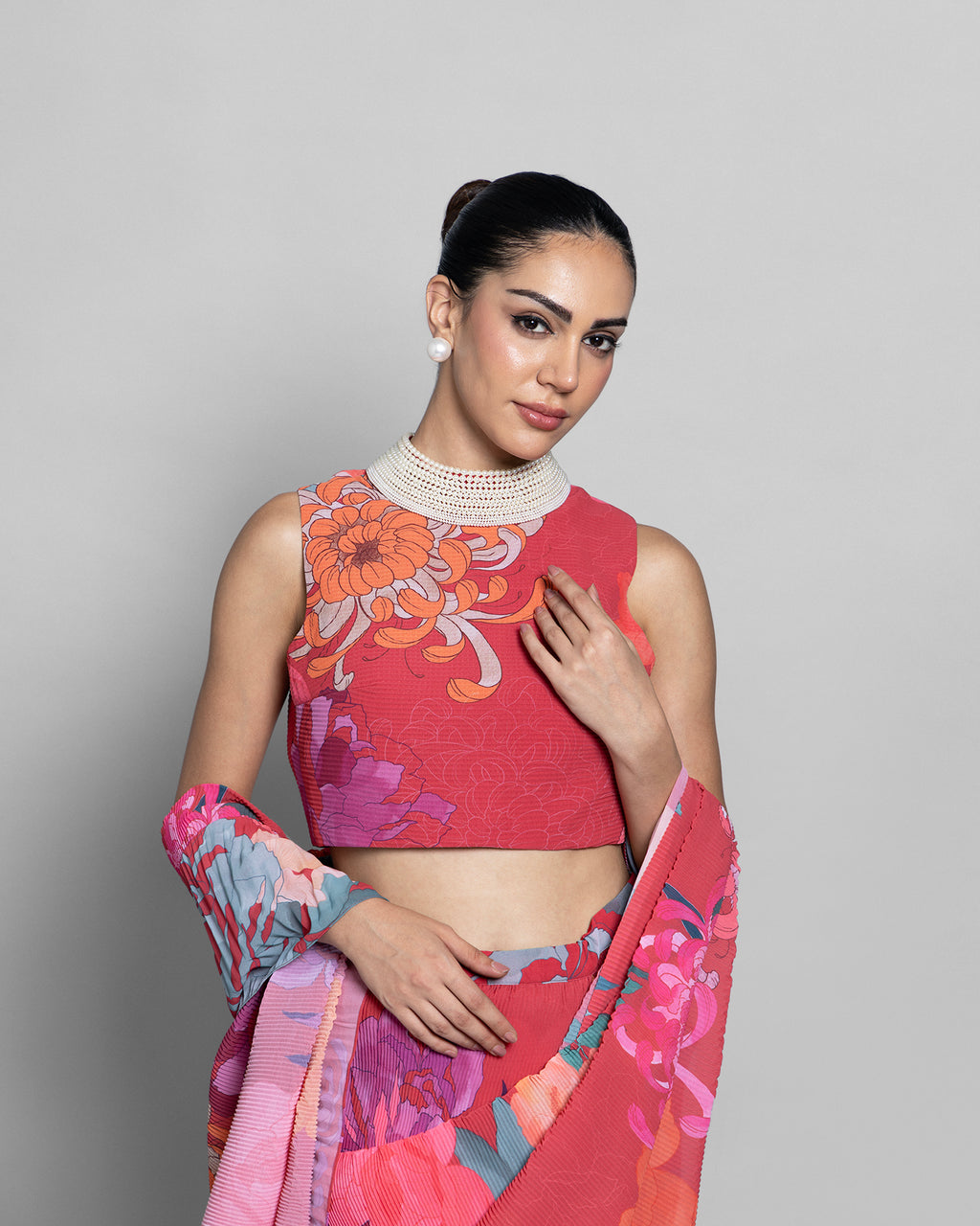 FLORAL CRUSHED GEORGETTE PRE-DRAPED SAREE