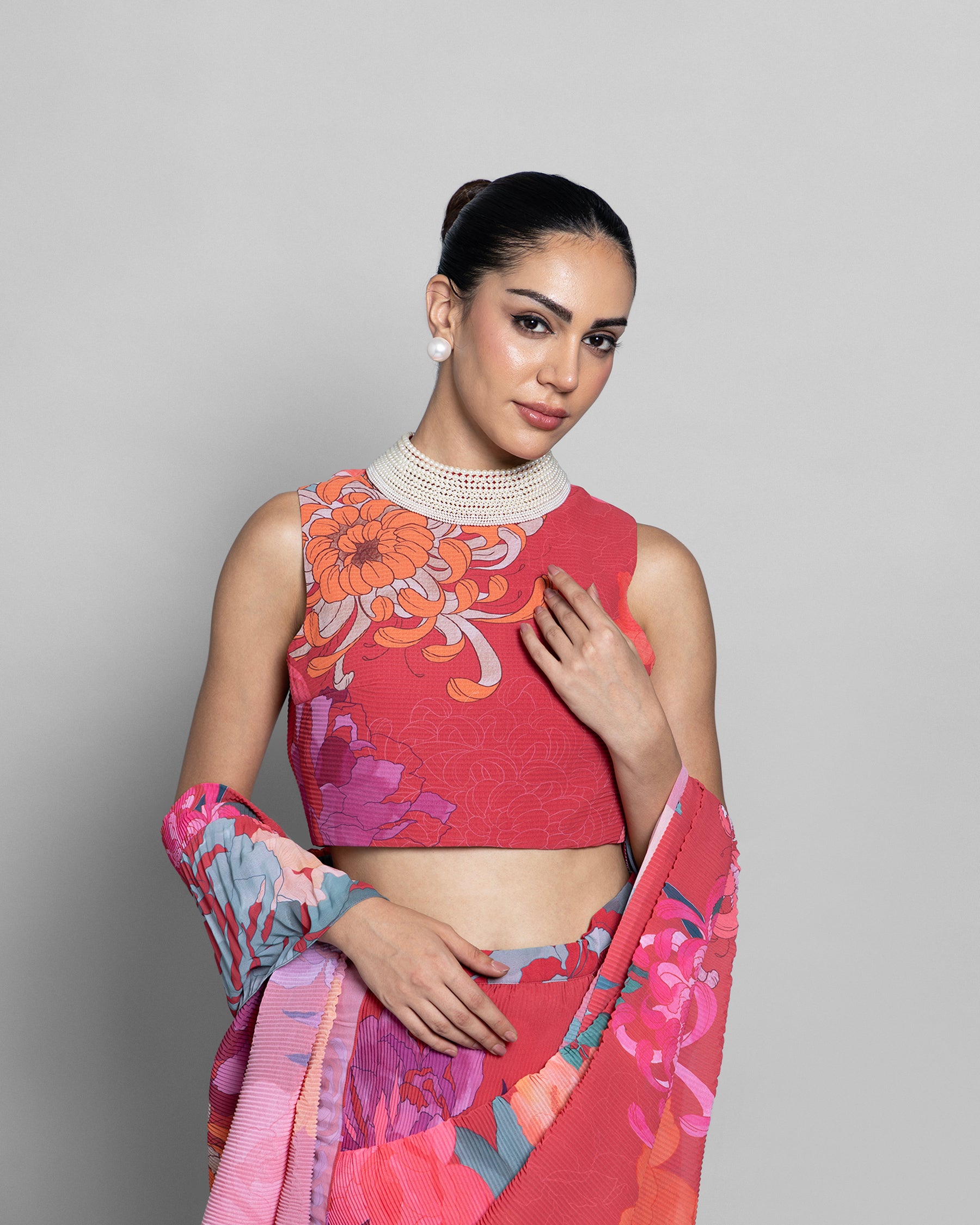 FLORAL CRUSHED GEORGETTE PRE-DRAPED SAREE