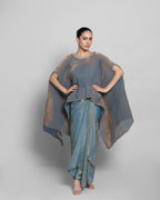 CRUSHED TISSUE-ORGANZA HIGH-LOW KAFTAN ENSEMBLE