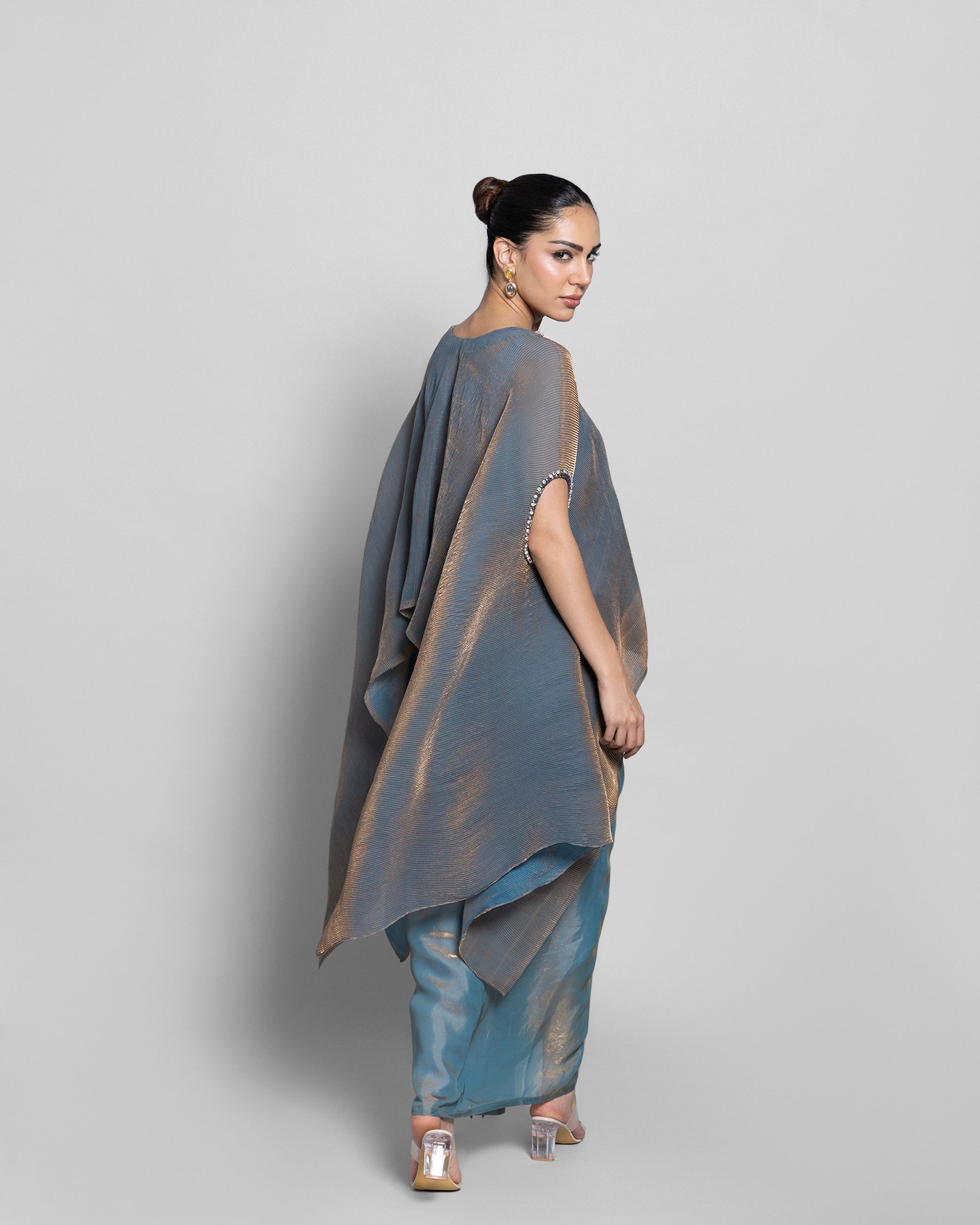 CRUSHED TISSUE-ORGANZA HIGH-LOW KAFTAN ENSEMBLE