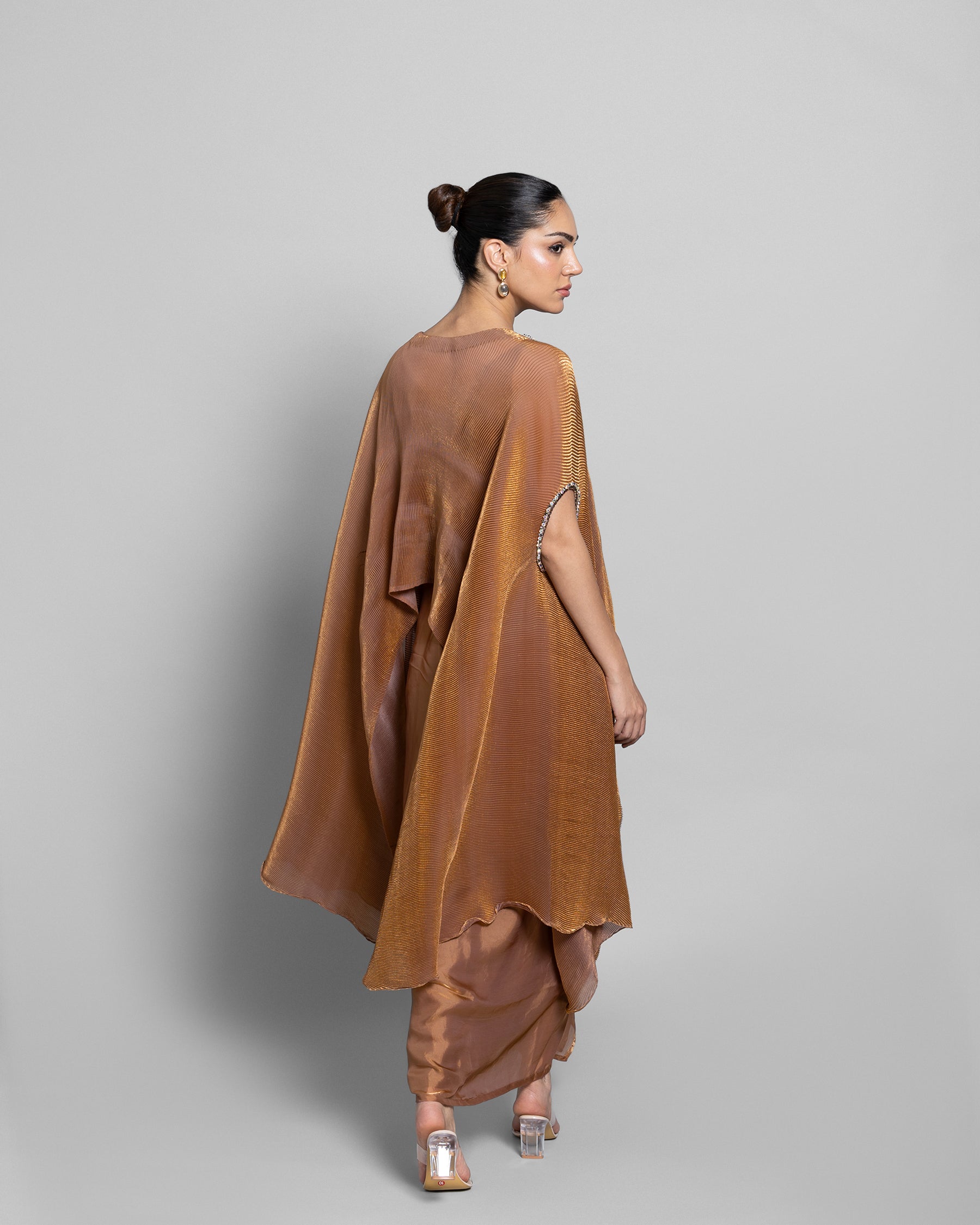 CRUSHED TISSUE-ORGANZA HIGH-LOW KAFTAN ENSEMBLE