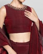 VINTAGE RED CRUSHED TISSUE-ORGANZA PRE-DRAPED SAREE