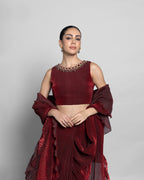 VINTAGE RED CRUSHED TISSUE-ORGANZA PRE-DRAPED SAREE