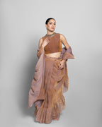 BRONZE CRUSHED TISSUE-ORGANZA PRE-DRAPED SAREE