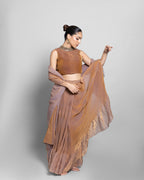 BRONZE CRUSHED TISSUE-ORGANZA PRE-DRAPED SAREE