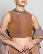 BRONZE CRUSHED TISSUE-ORGANZA PRE-DRAPED SAREE