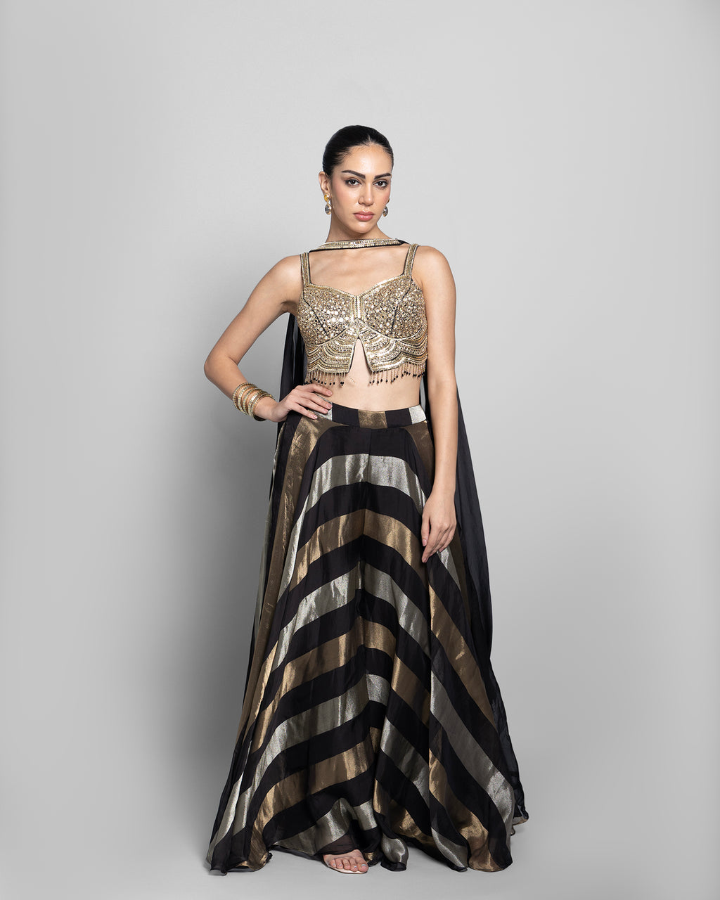 EBONY GOLD STRIPED CROP-TOP & PALAZZO ENSEMBLE